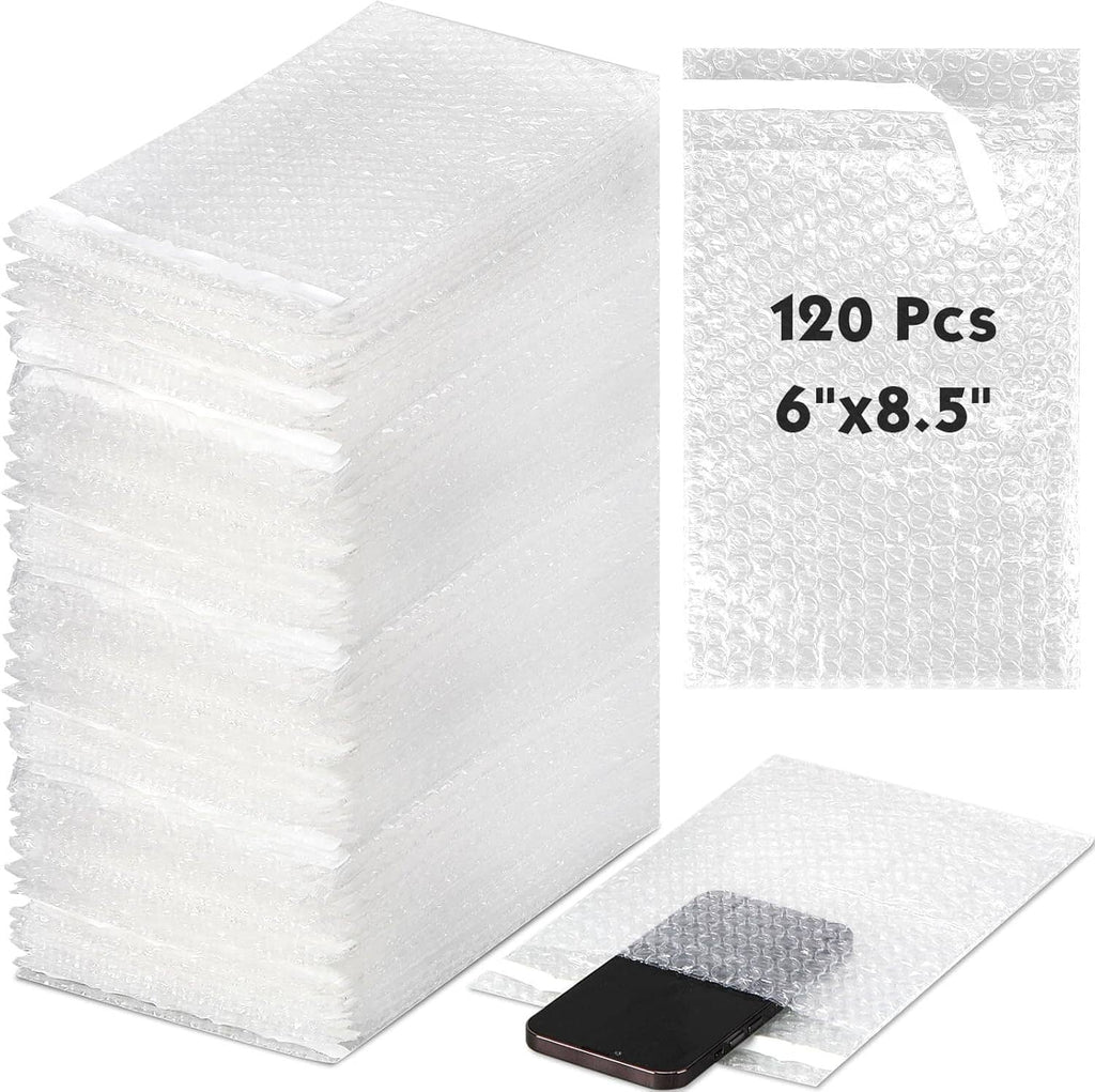 Bubble cushion wrap bags bundle, 6x8.5 in, clear, self-seal, 120 pcs shown