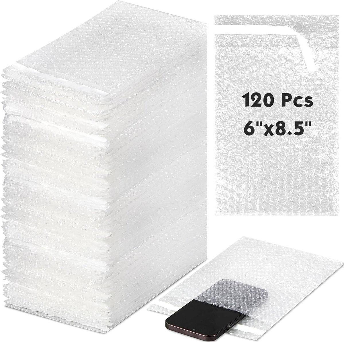 Bubble cushion wrap bags bundle, 6x8.5 in, clear, self-seal, 120 pcs shown