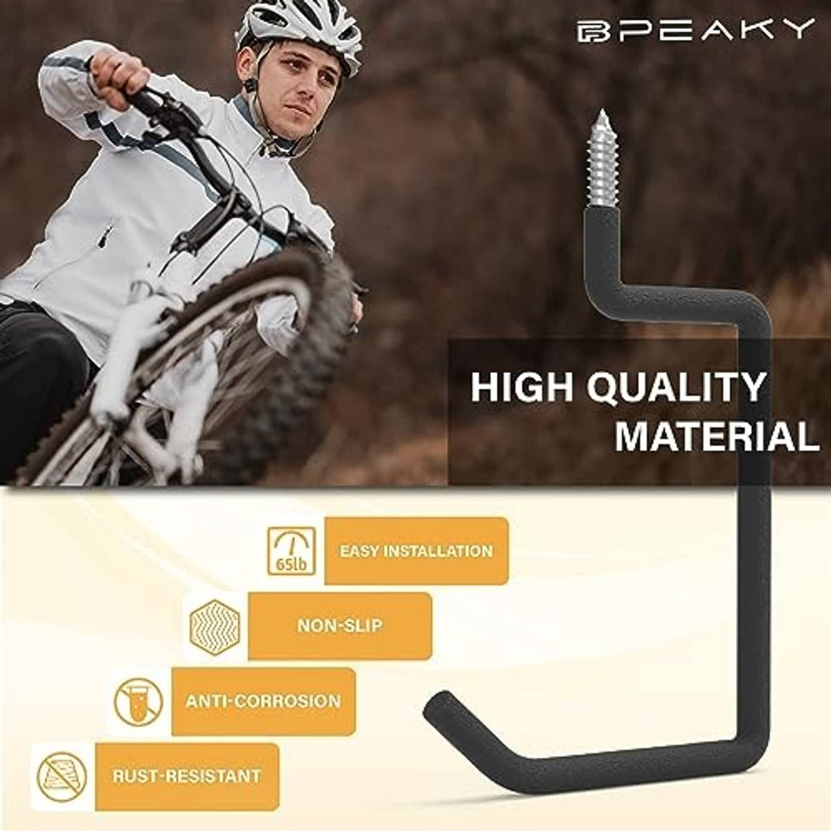 Black screw-in ladder hook with textured coating and metal threaded mounting screw