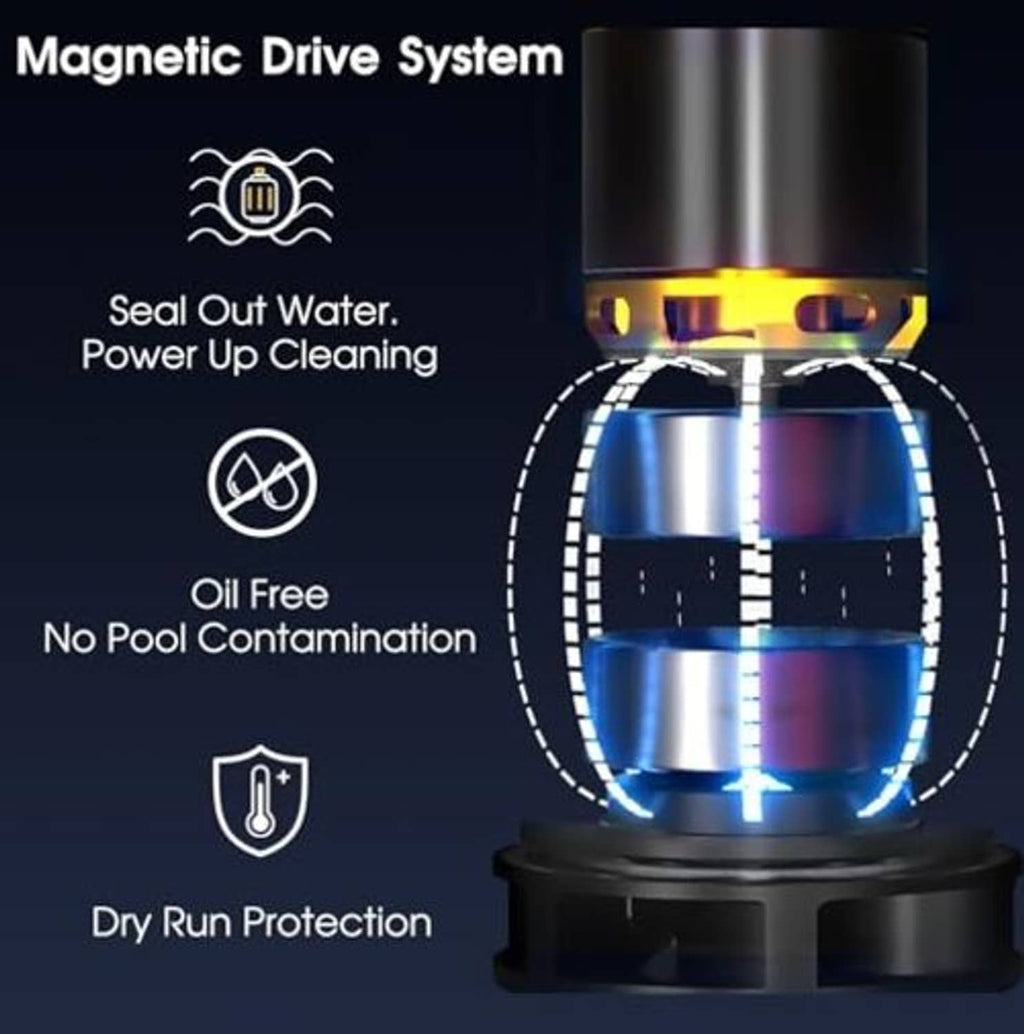 Cordless pool vacuum motor module with magnetic drive system diagram