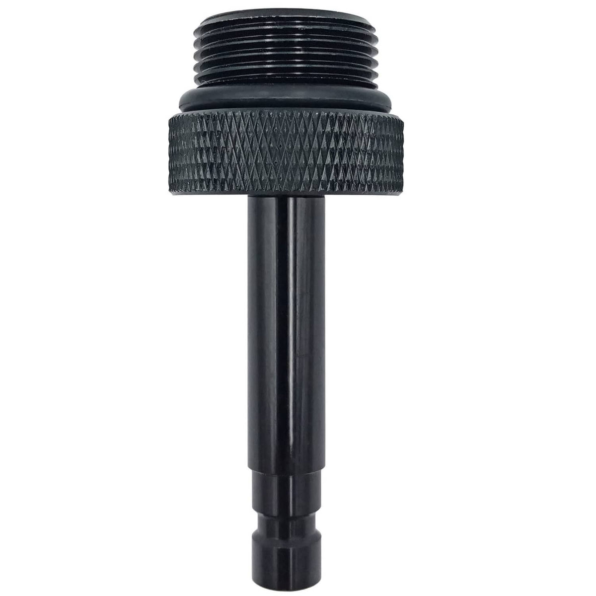 Black ATF fill adapter with knurled grip and threaded connector end