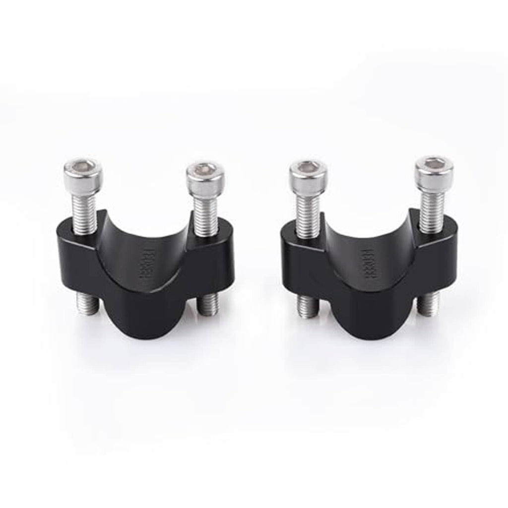 Black handlebar riser clamps, two matching U-brackets with four threaded studs