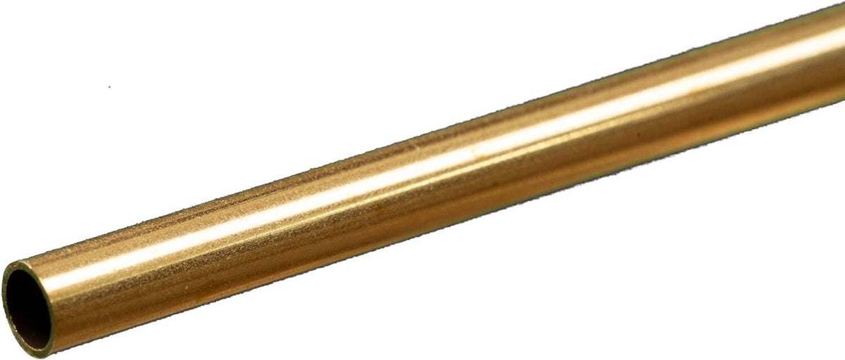 Gold-colored round brass tube with hollow center, smooth cylindrical shape