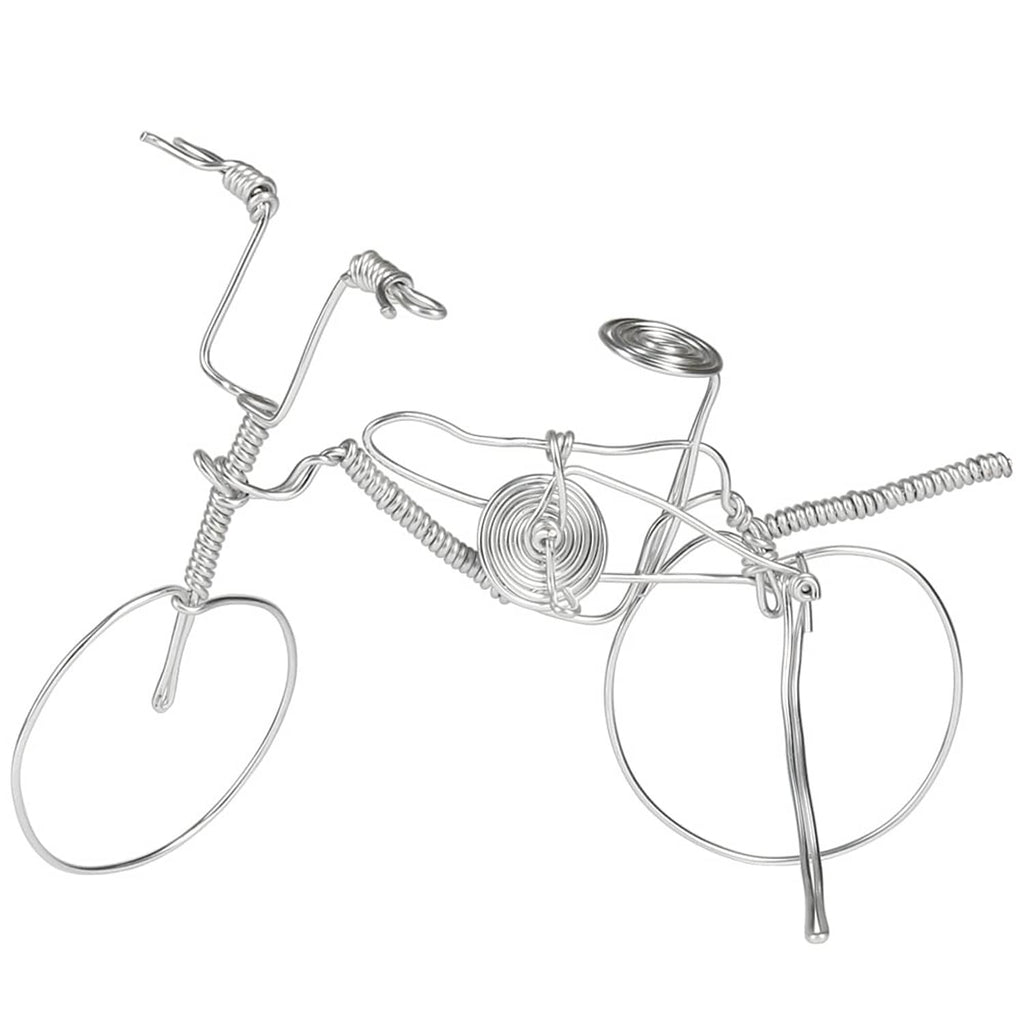 Silver aluminum craft wire bicycle ornament sculpture with curved frame and wheels