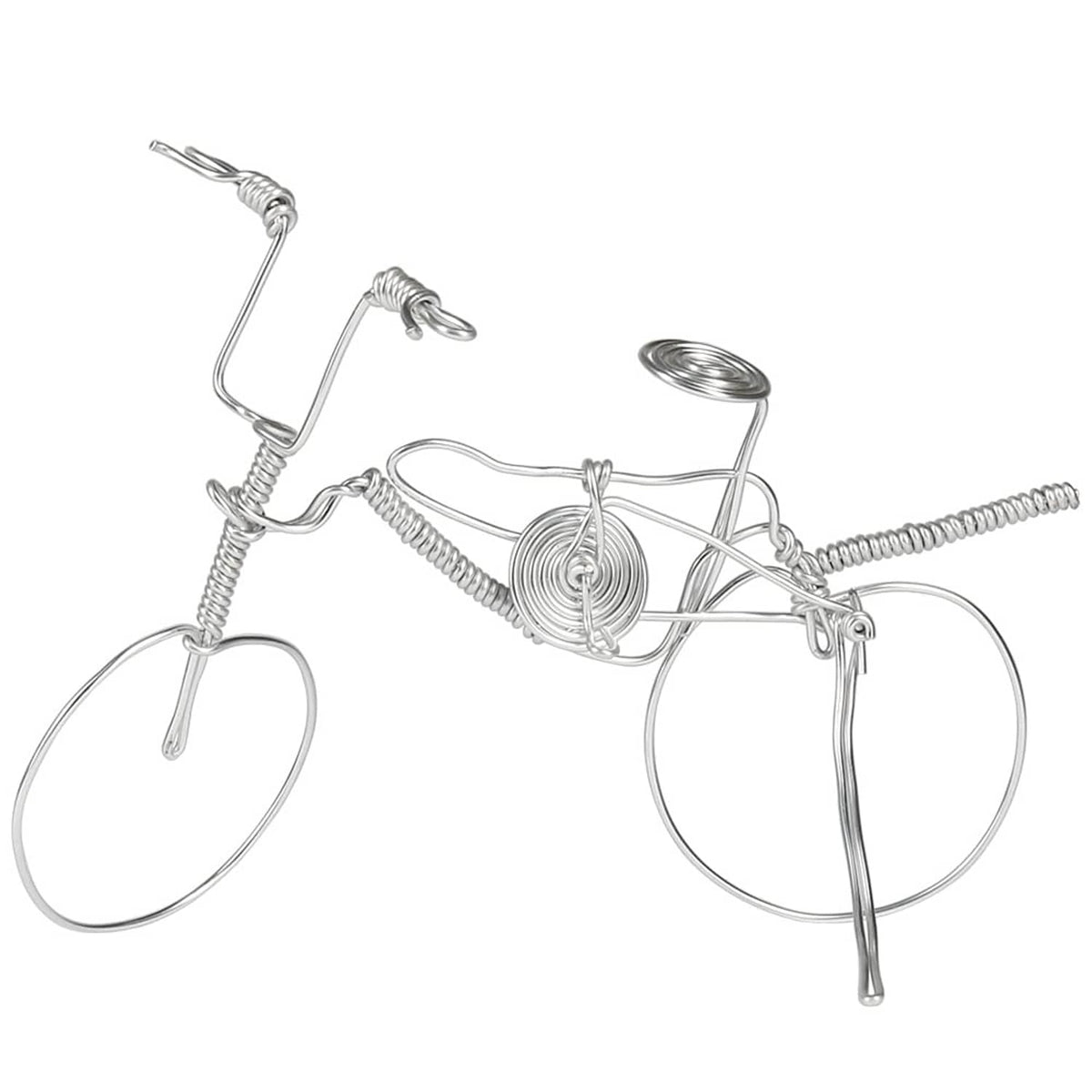 Silver aluminum craft wire bicycle ornament sculpture with curved frame and wheels