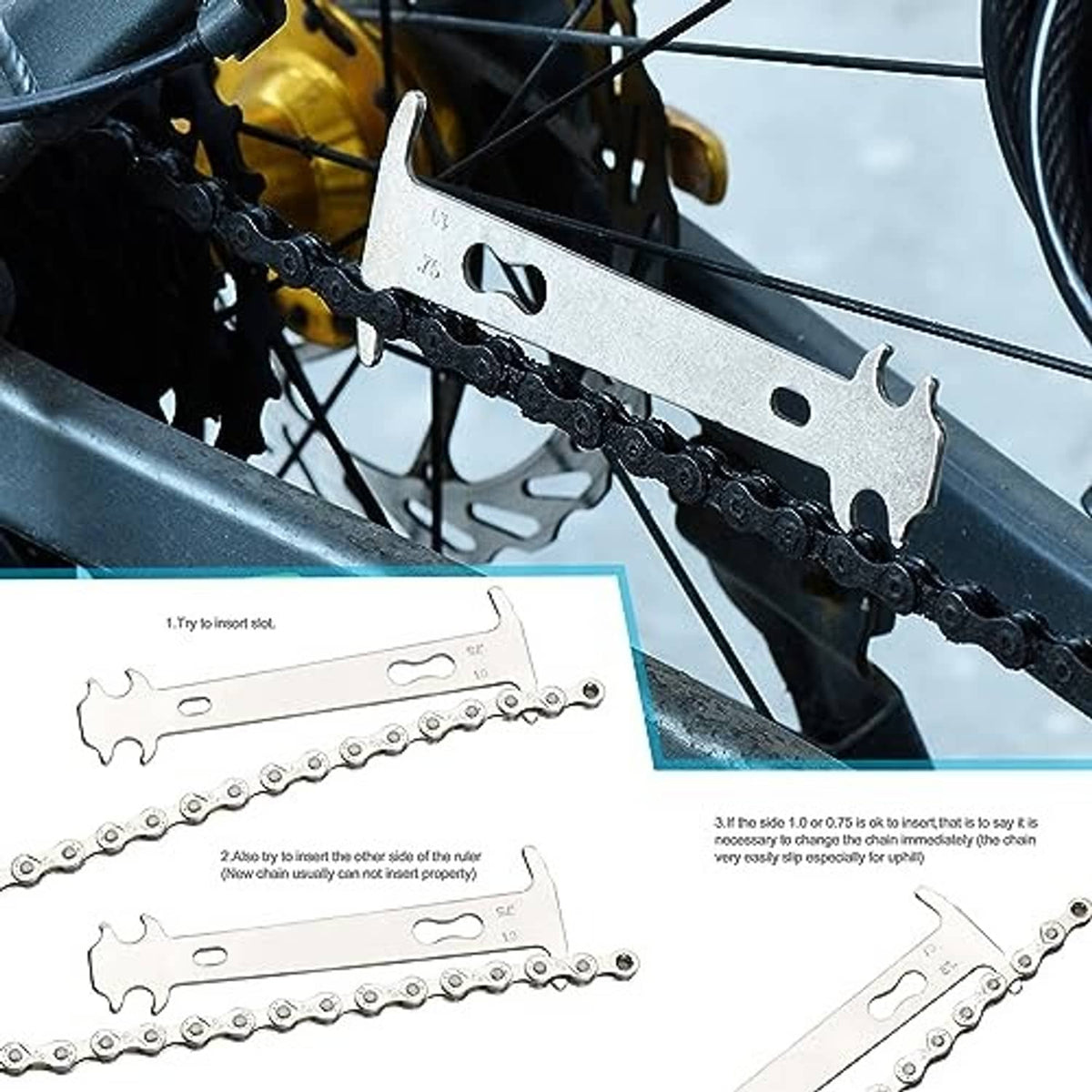 Bicycle chain with bike chain breaker tool and included master link clip pieces