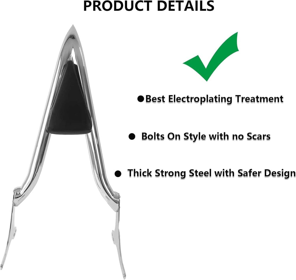 Chrome sissy bar backrest with black padded top for passenger support