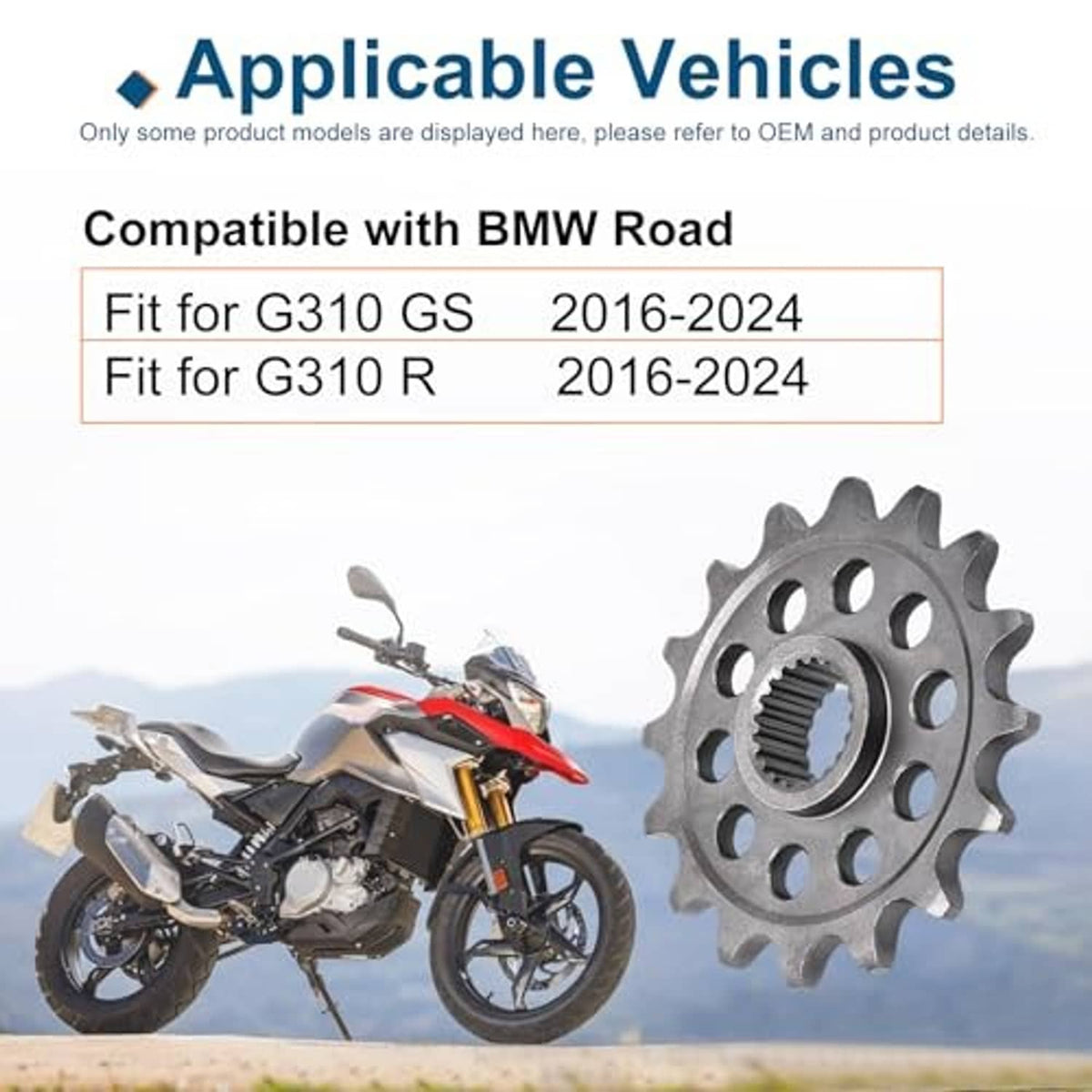 Front sprocket shown beside motorcycle; gray 520 chain sprocket with splined hub.