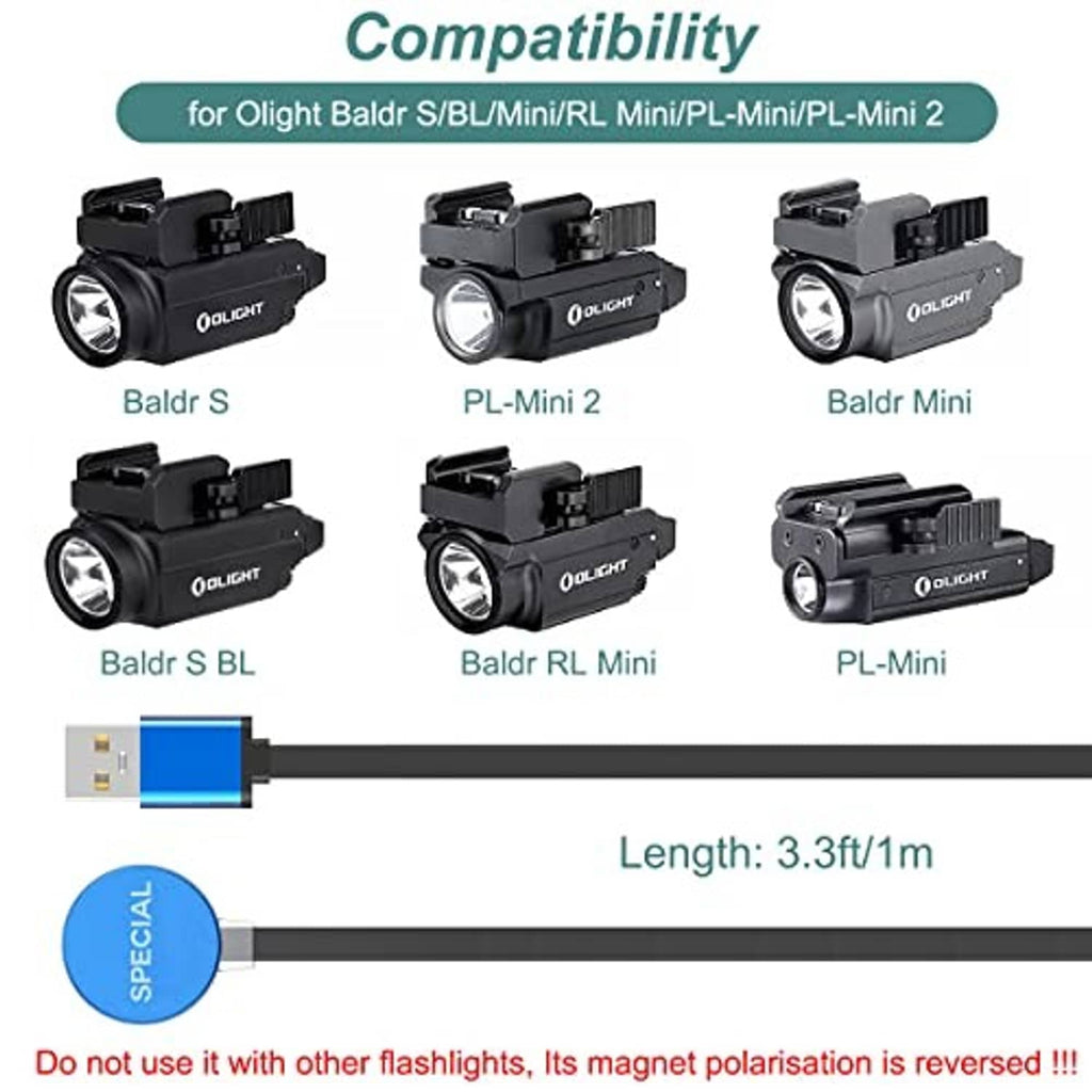 Black USB charger cable with magnetic connector for Olight rail lights