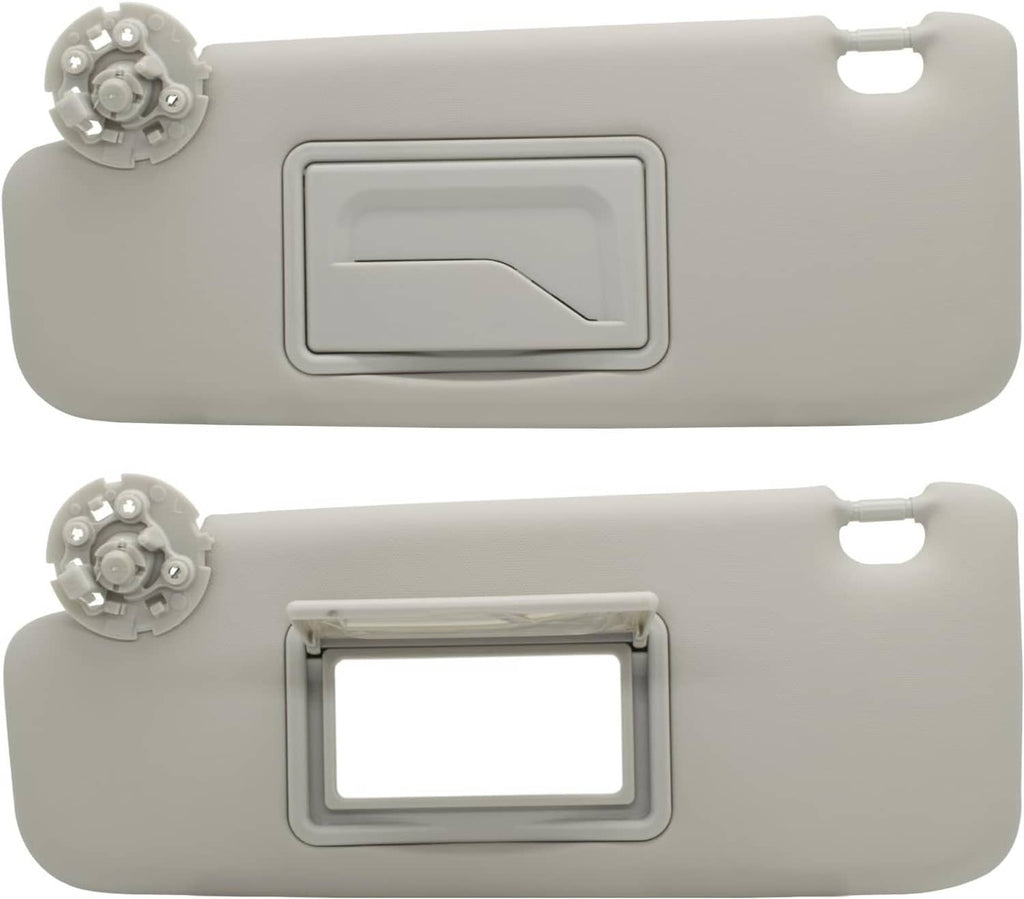 Gray left sun visor with mirror, showing front and underside mounting interface