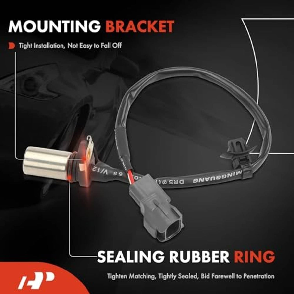 Crankshaft position sensor with mounting bracket and sealing rubber ring