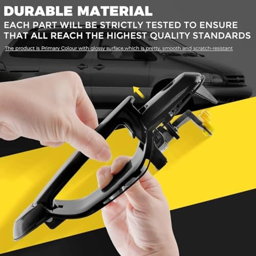 Black door handle components with inner mounting parts shown for durable material