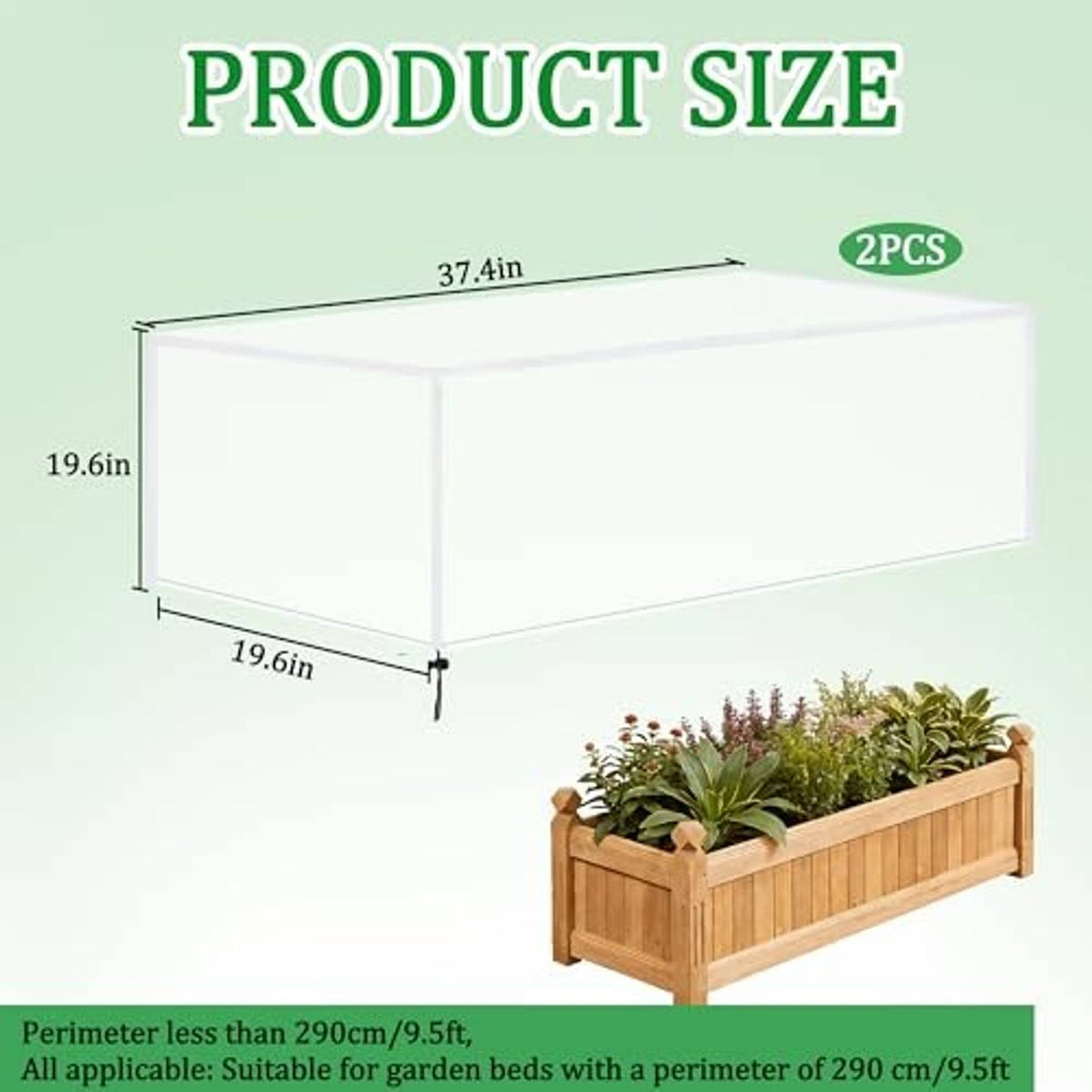 Garden netting product size diagram with dimensions 37.4 in by 19.6 in