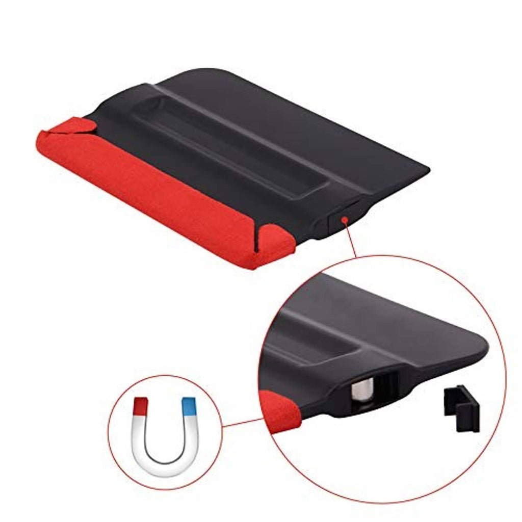 4-inch magnetic squeegee with red felt pad and black scraper body, angled close-up