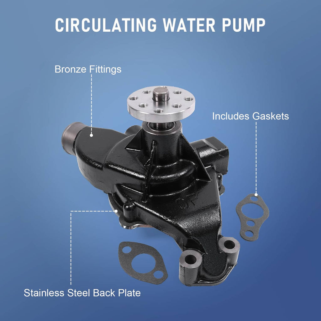 Black circulating water pump with silver flange and fittings, gasket included