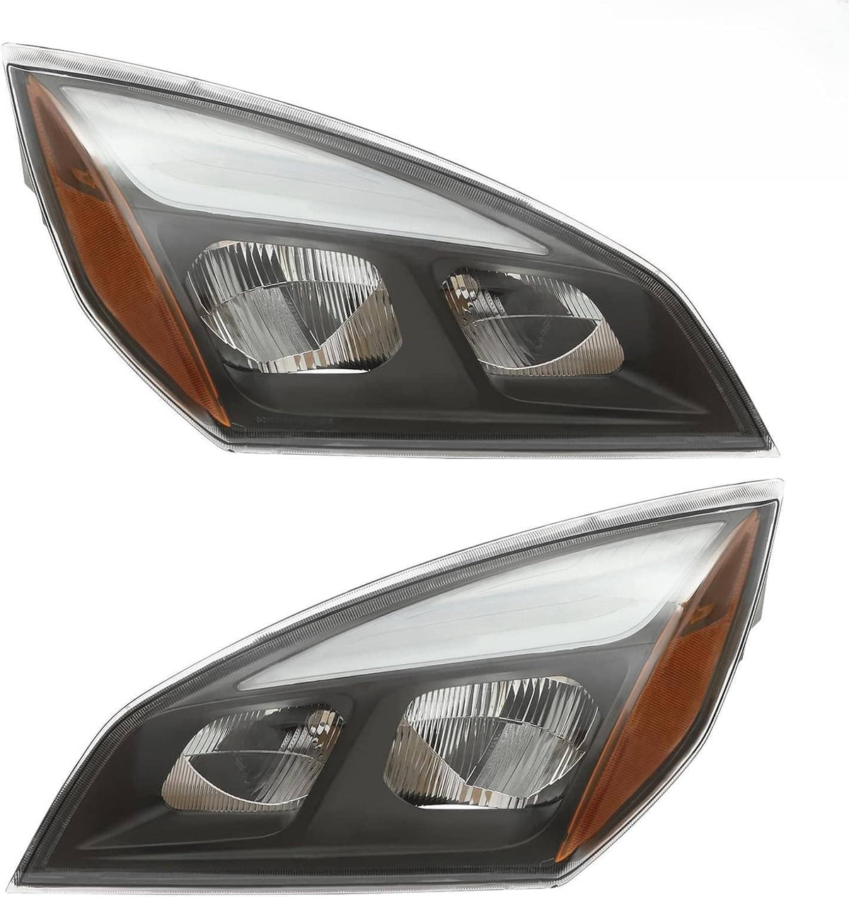 LED headlight pair with clear lens, black housing, and amber side reflector details.