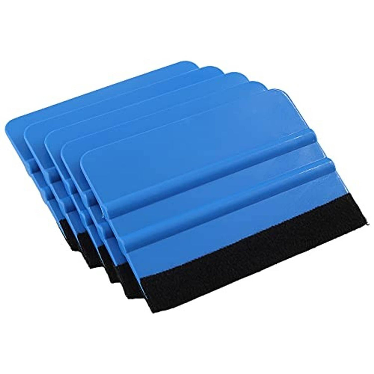 Stack of 5 blue felt-edge squeegees with black scraper strip for vinyl application