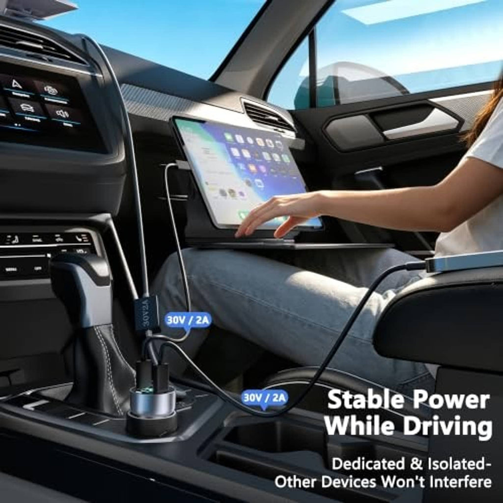 Car console cigarette-lighter port with power cable connected for driving