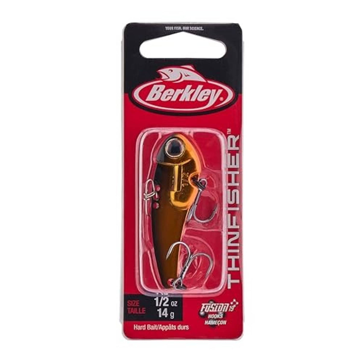 Berkley Thinfisher Blade Bait package card with gold lure and treble hooks