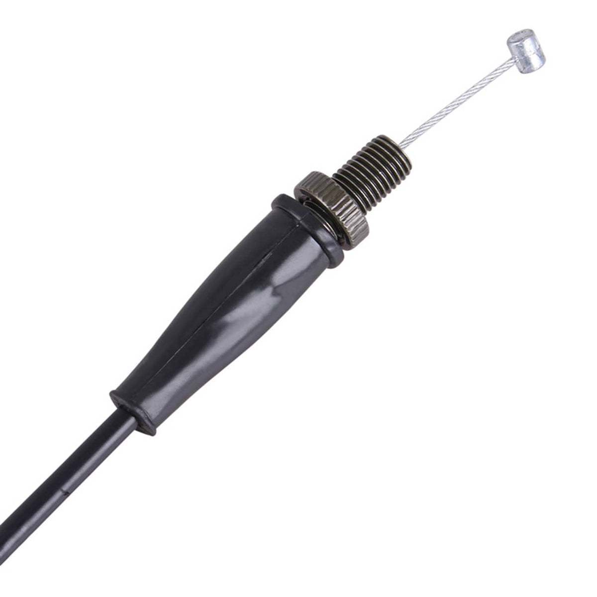 Clutch and throttle cable set close-up: black housing with ribbed adjuster and wire