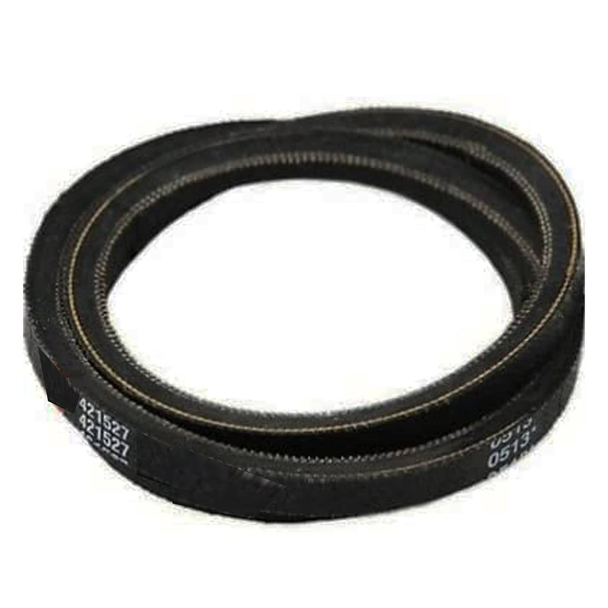 Black V-belt drive belt with molded part numbers
