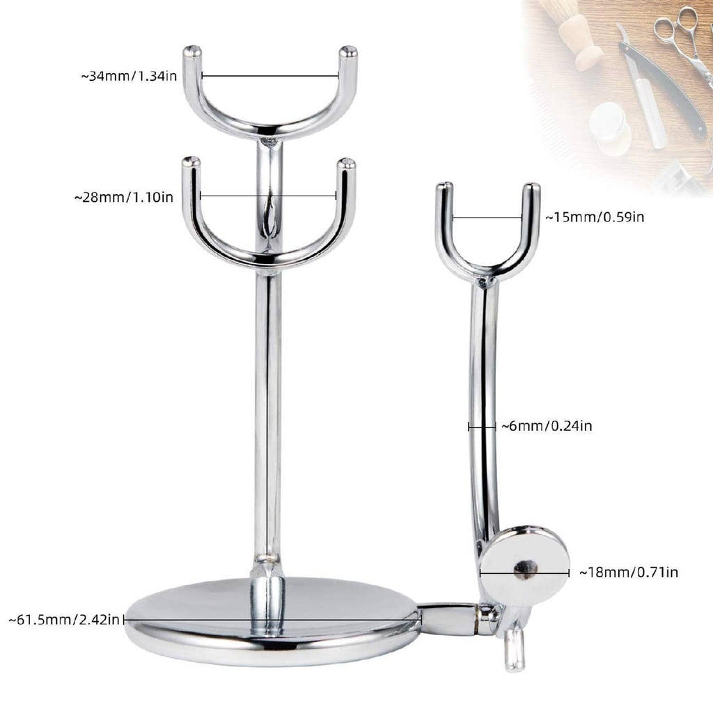 Chrome shaving stand with round base and dual U-shaped hooks