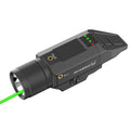 Black compact laser and flashlight with textured grip and side control buttons