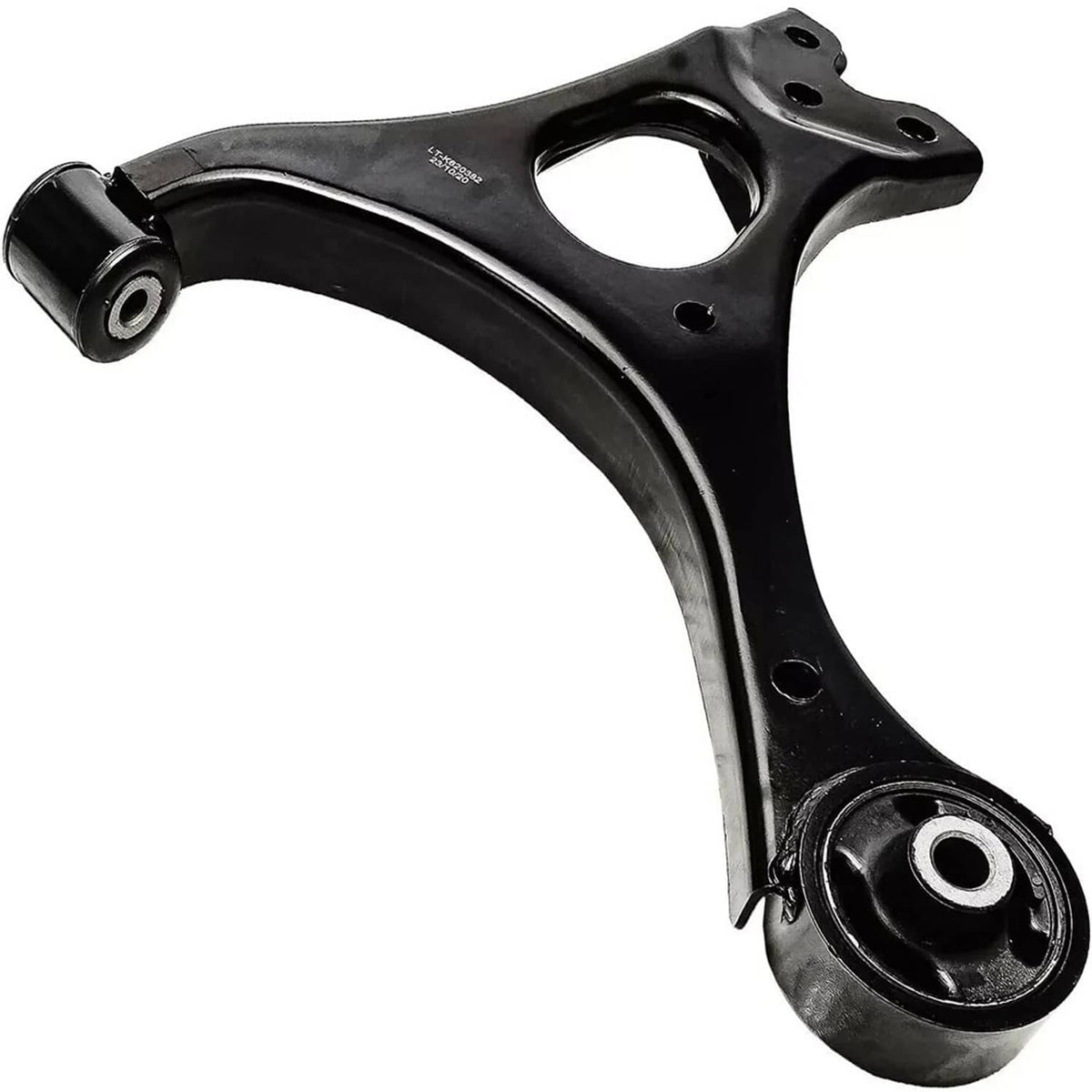Black front lower control arm with installed bushings and ball joint end