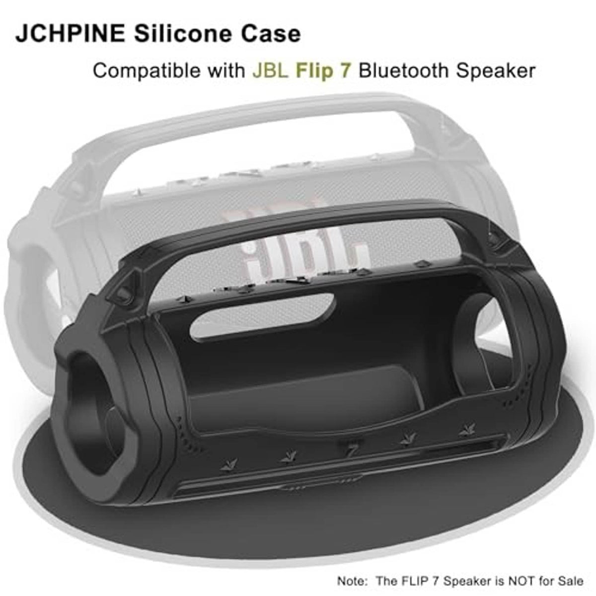 Black silicone speaker case with front and side openings, rugged protective design