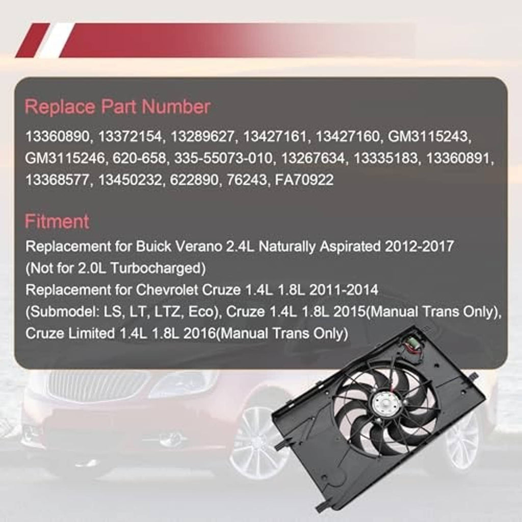 Engine radiator cooling fan assembly with black shroud and fan centered on housing
