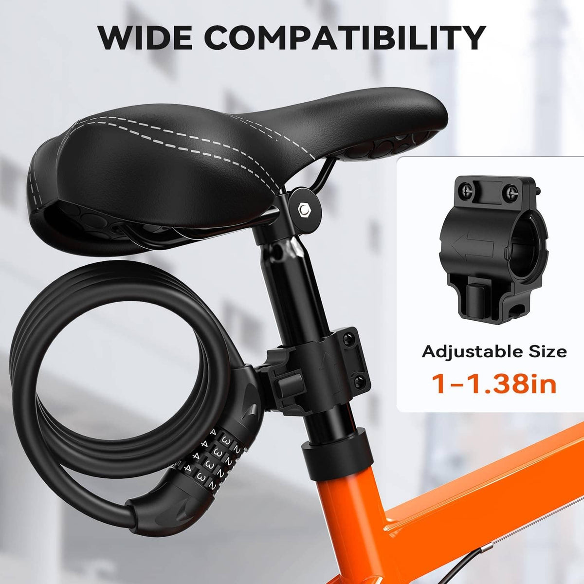 Black cable lock with adjustable bracket and coiled cable