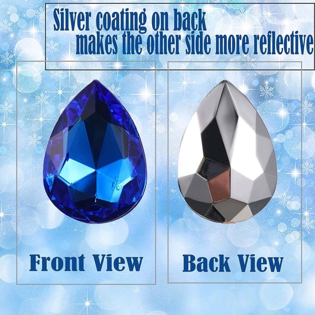 Blue and silver faceted teardrop jewel stones, reflective front and back