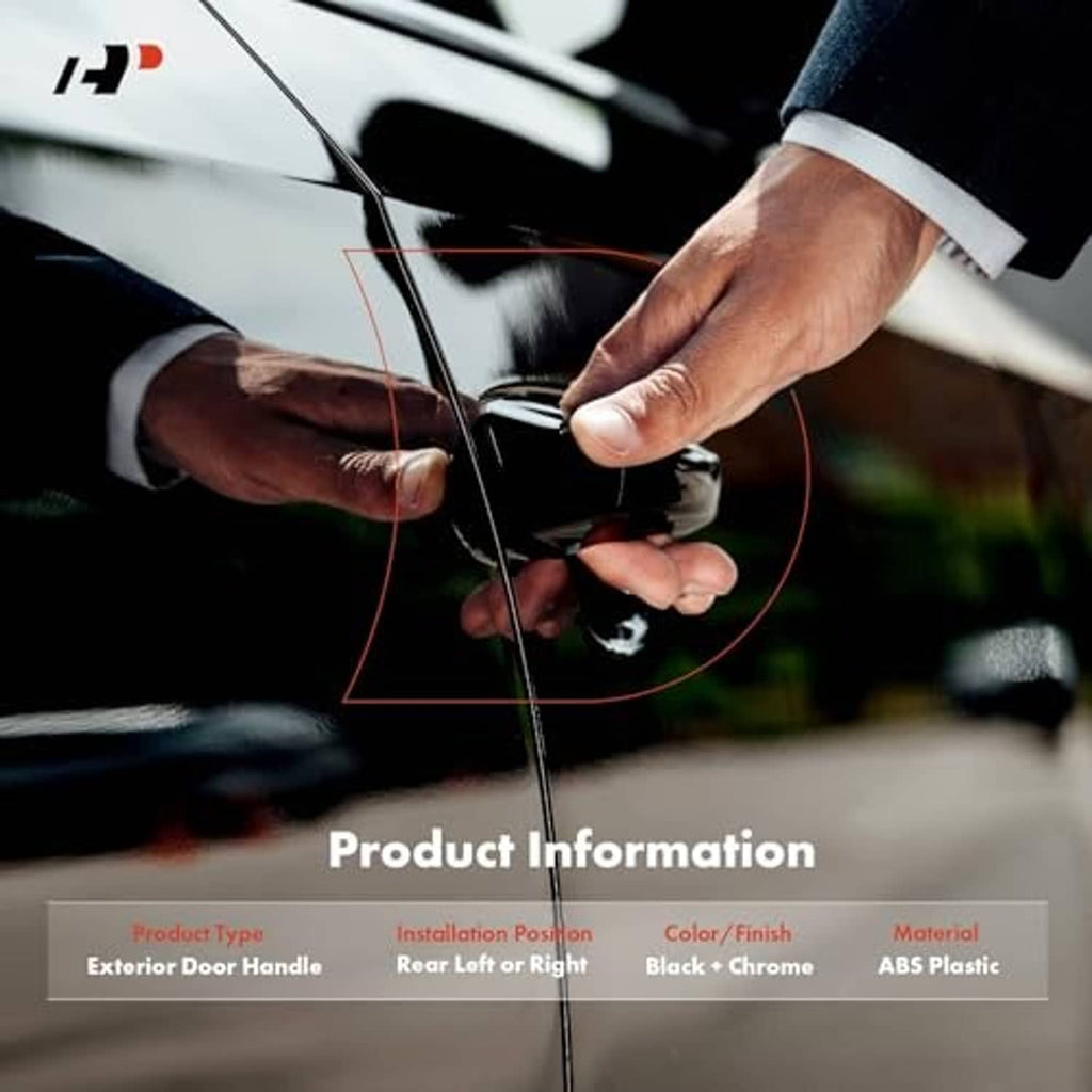 Rear exterior door handle installation, hands aligning handle on vehicle door