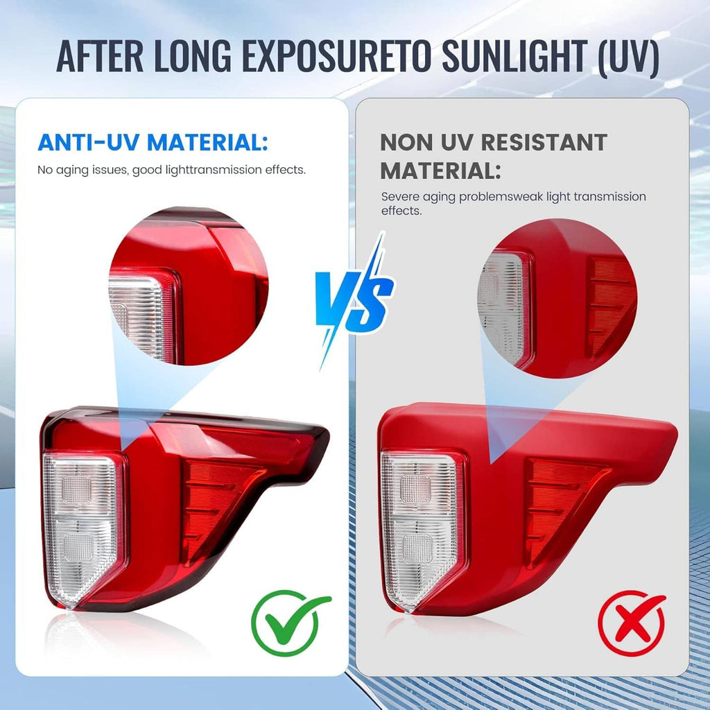 Right-side LED tail light red housing with clear lens and inner reflector detail.
