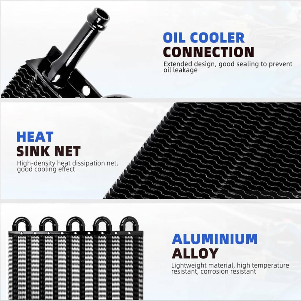 Transmission oil cooler with aluminum heat sink fins and connection fittings