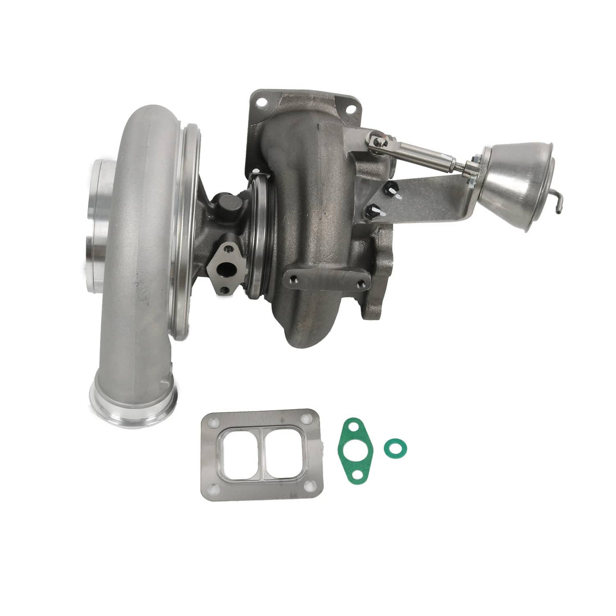 Turbocharger assembly with metal compressor housing and gasket kit pieces