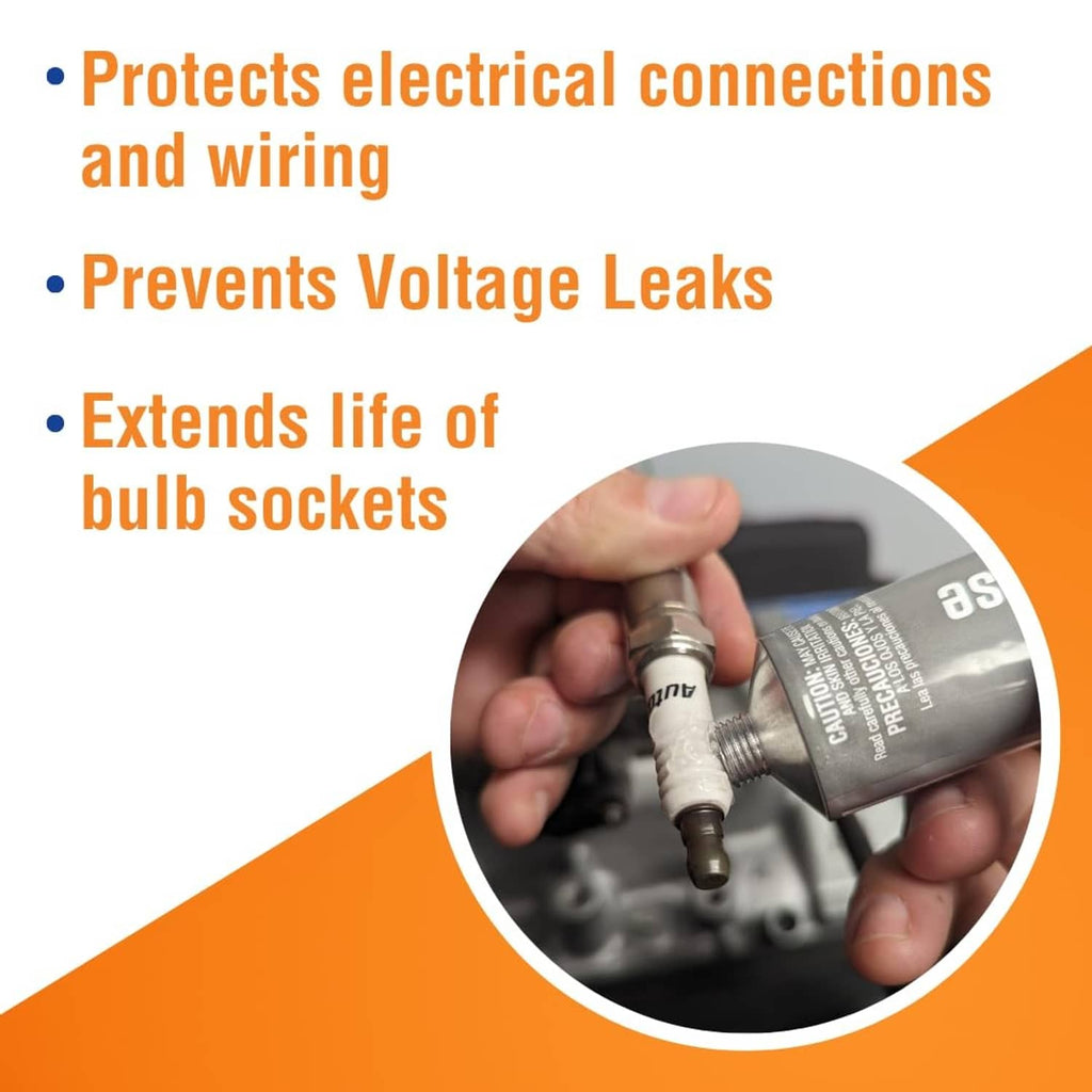 Grease applied to spark plug in infographic with protection text