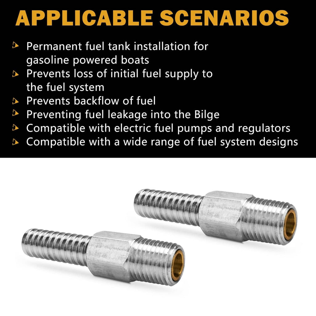 Pair of aluminum anti-siphon valve fittings with brass ports and threaded ends