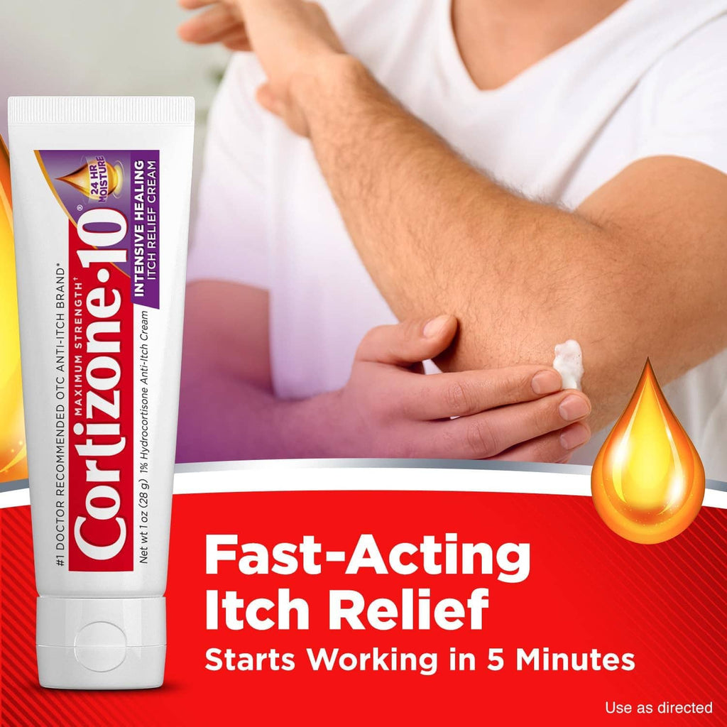 Cortizone-10 fast-acting itch relief cream tube with white lotion dollop detail