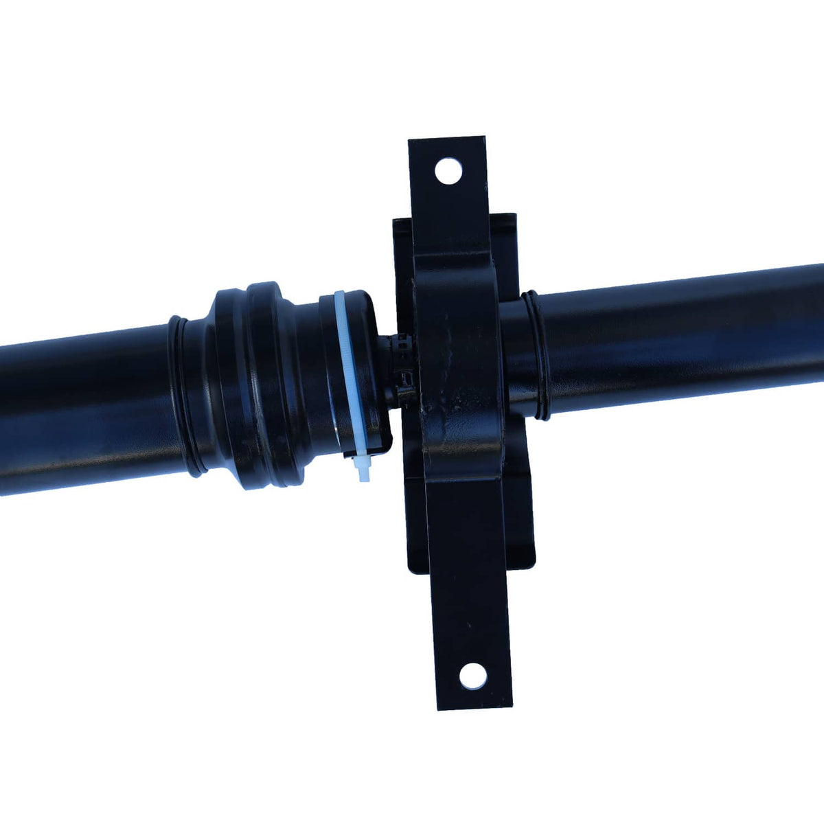 Blue prop shaft with black bracket mount and grooved coupling end