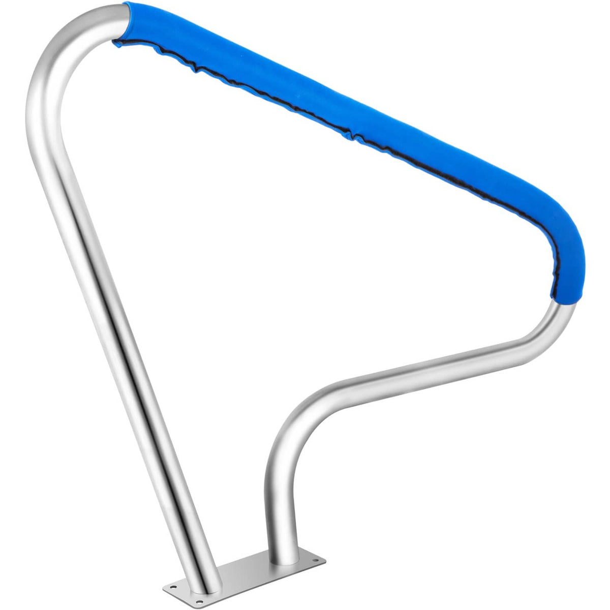 Blue-grip stainless steel pool handrail with curved U-shape and base plates