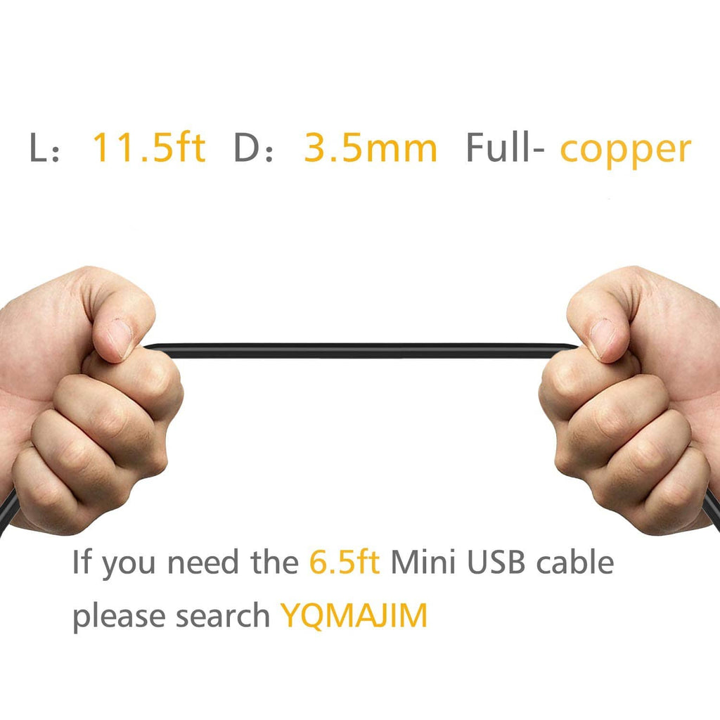 Black charging cable, 11.5 ft length and 3.5mm diameter, full-copper construction