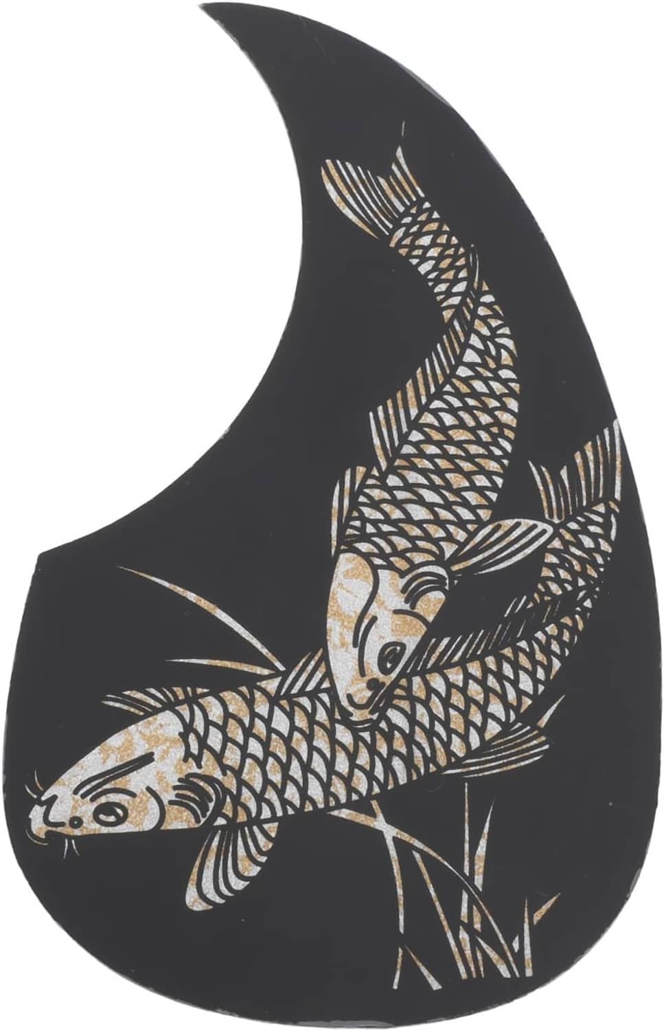 Black guitar pickguard sticker with silver fish line art, PVC self-adhesive.