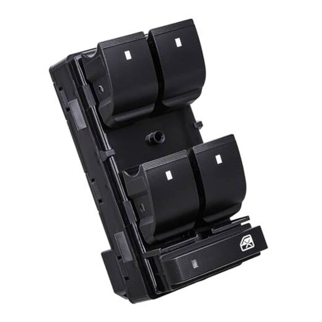 Black power window control switch module with four rocker buttons and wiring connector