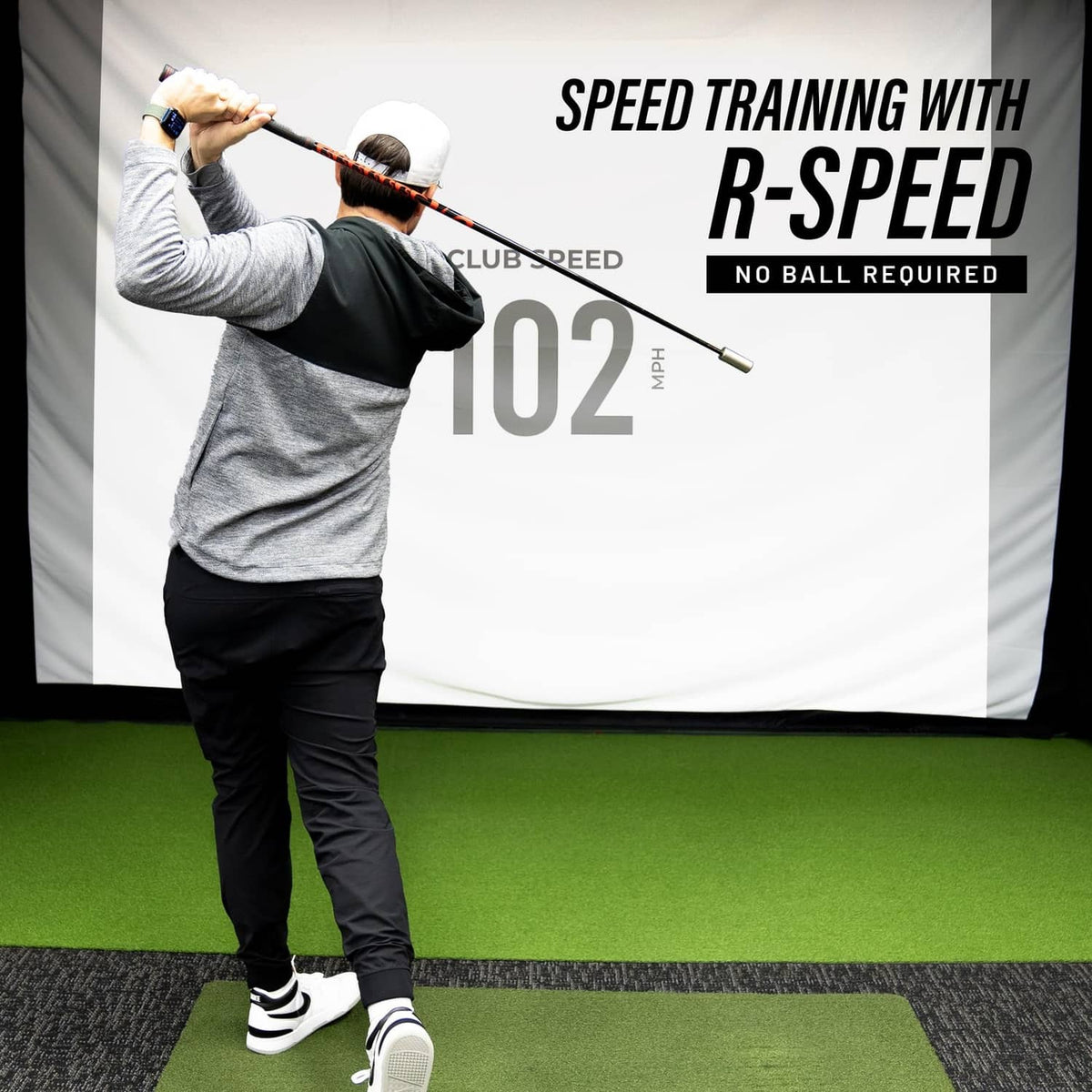 Smartphone training display showing club speed metrics for golf swings