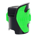 Motorcycle fork seal cleaner tool with black base and bright green clamp-style body