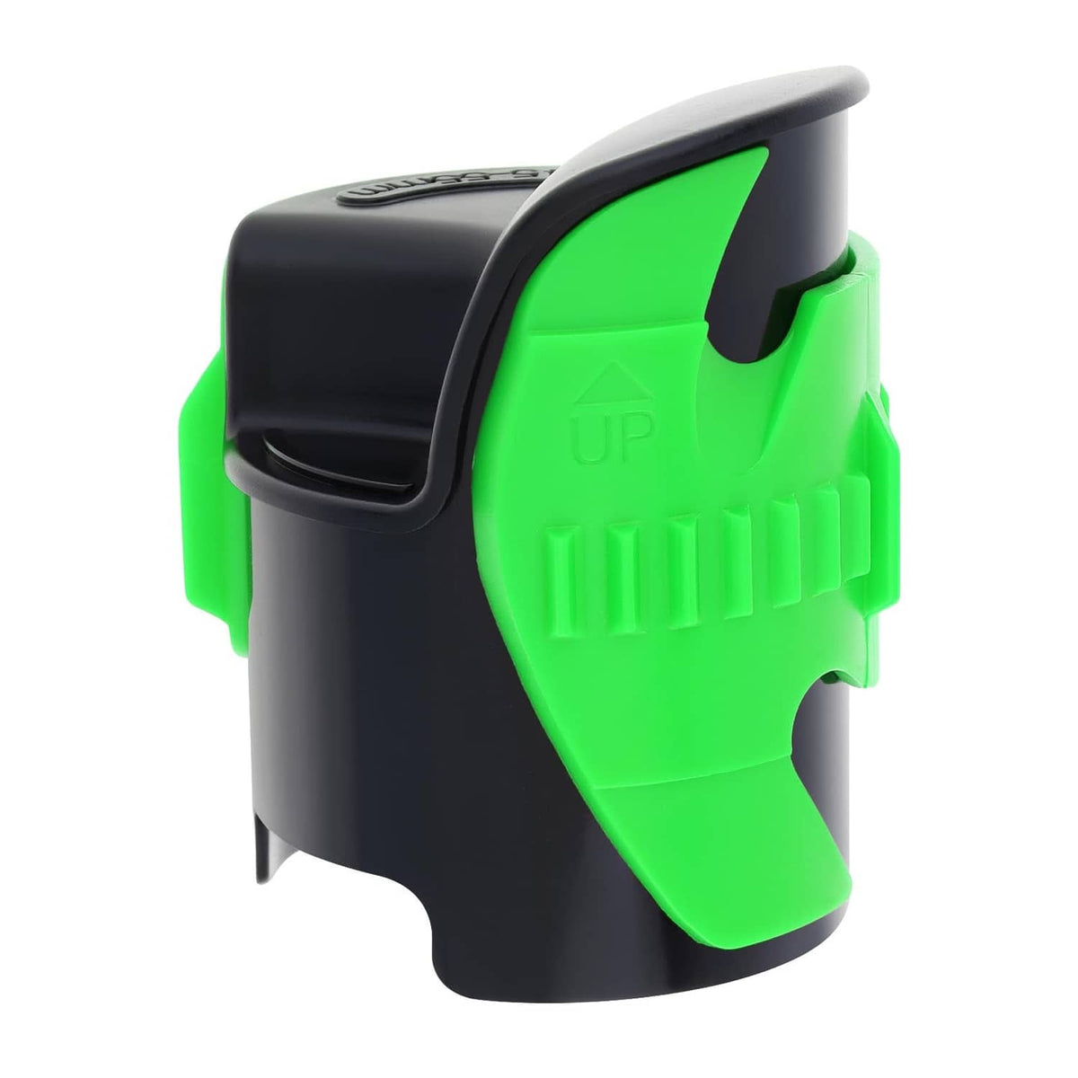Motorcycle fork seal cleaner tool with black base and bright green clamp-style body