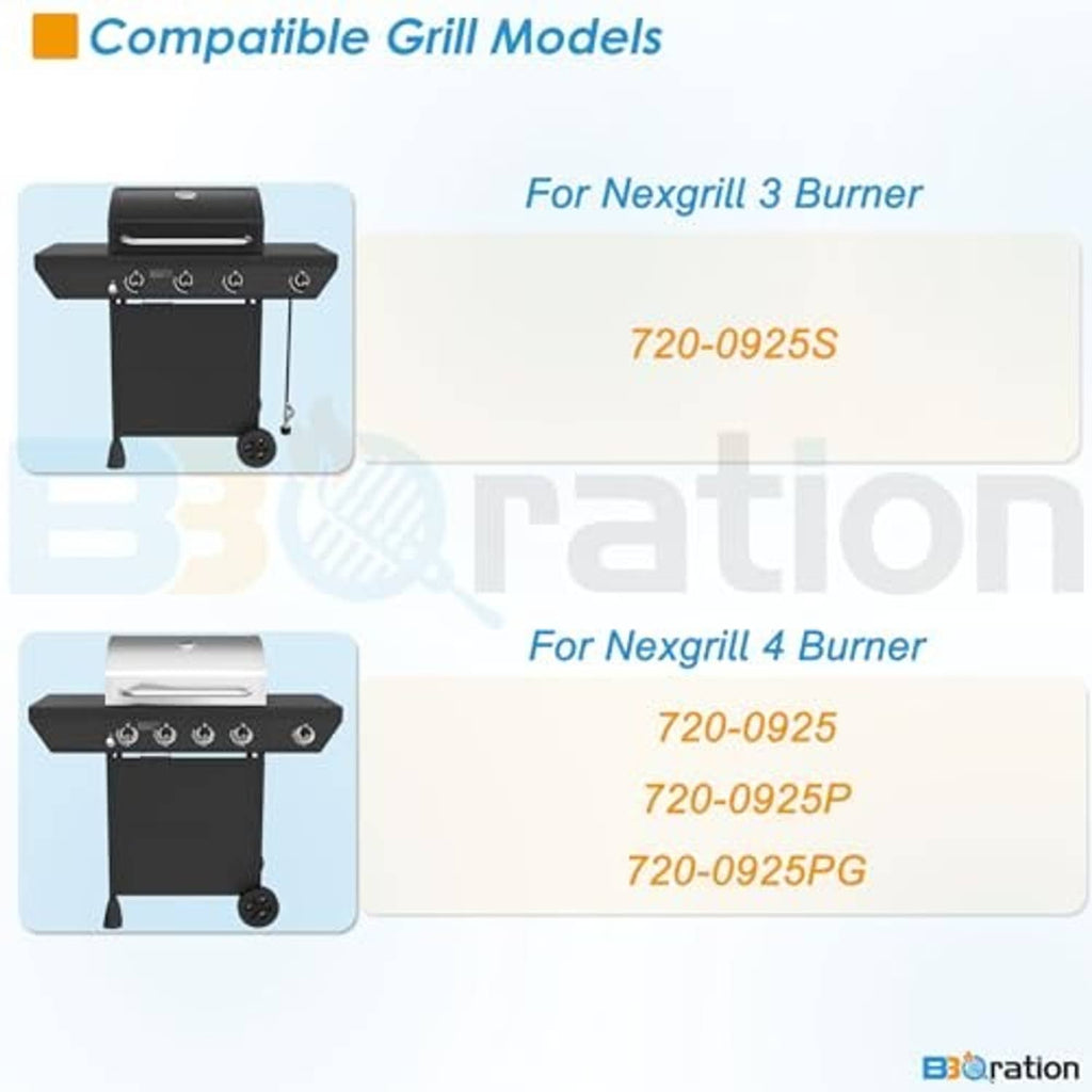 Two black cast-iron cooking grates shown side by side on a product chart