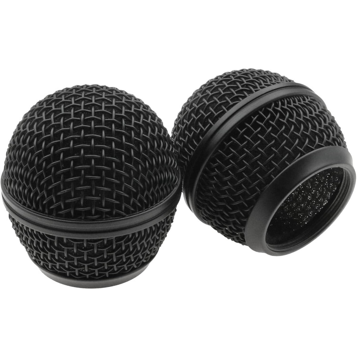 Set of 2 black microphone mesh grill covers with round ball head