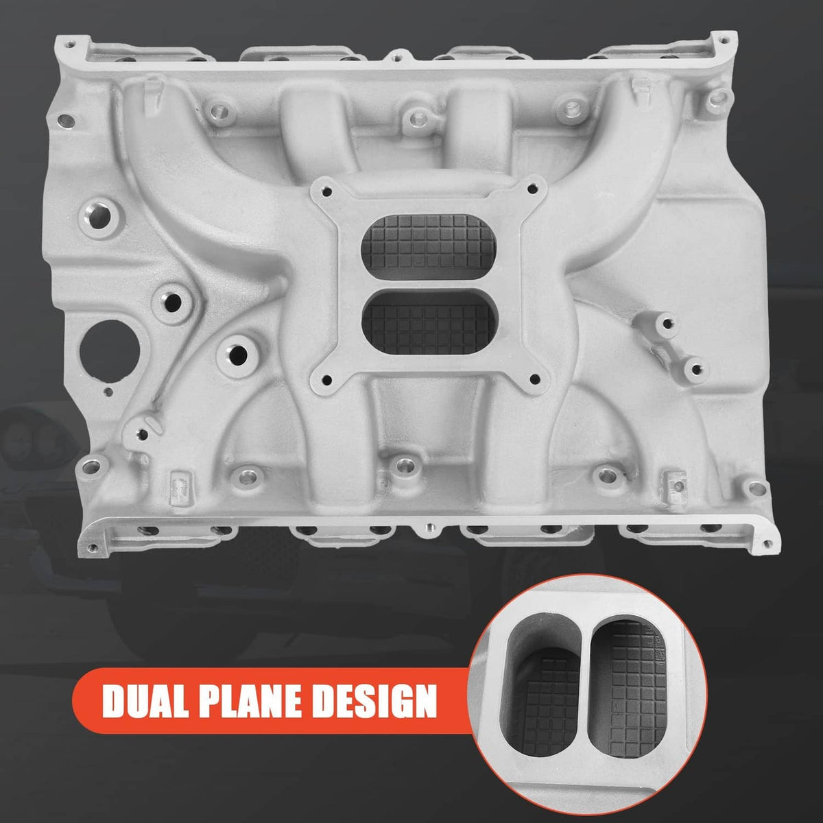 Aluminum intake manifold with two oval intake openings and textured runner plates